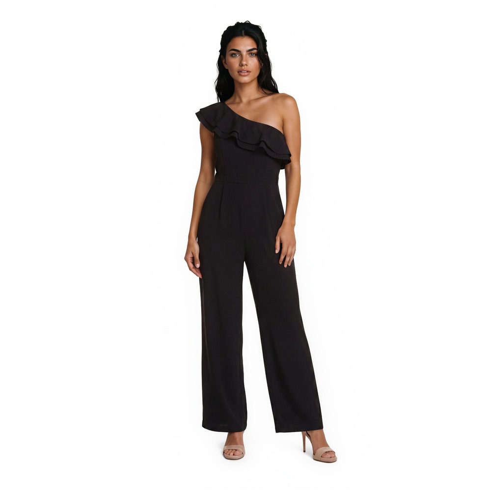 Antonio Melani Jumpsuit Women's Size 6 Black One Shoulder Ruffle Cocktail